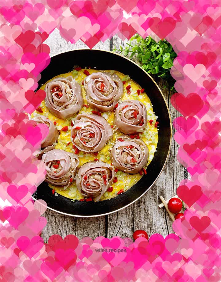 Purple Sweet Potato, Rose Flower and Egg Omelette Dumplings