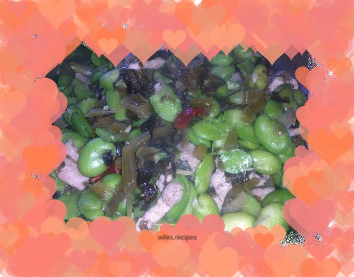 Broad beans, pickled vegetables and shredded pork - delicious side dish