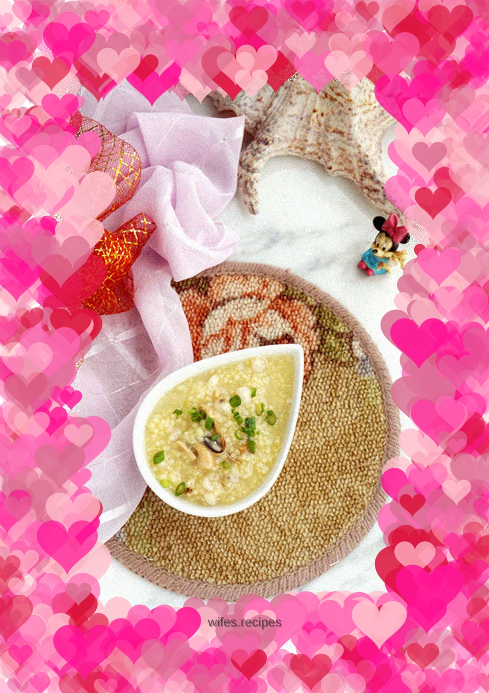 Scallops, mussels, barley, millet porridge