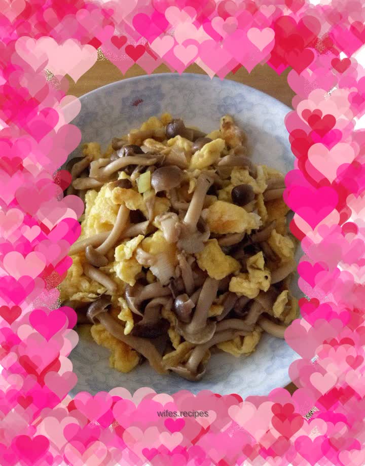 Scrambled eggs with crab flavored mushrooms