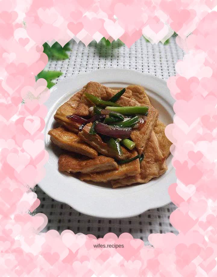 Homemade fried tofu with green onions