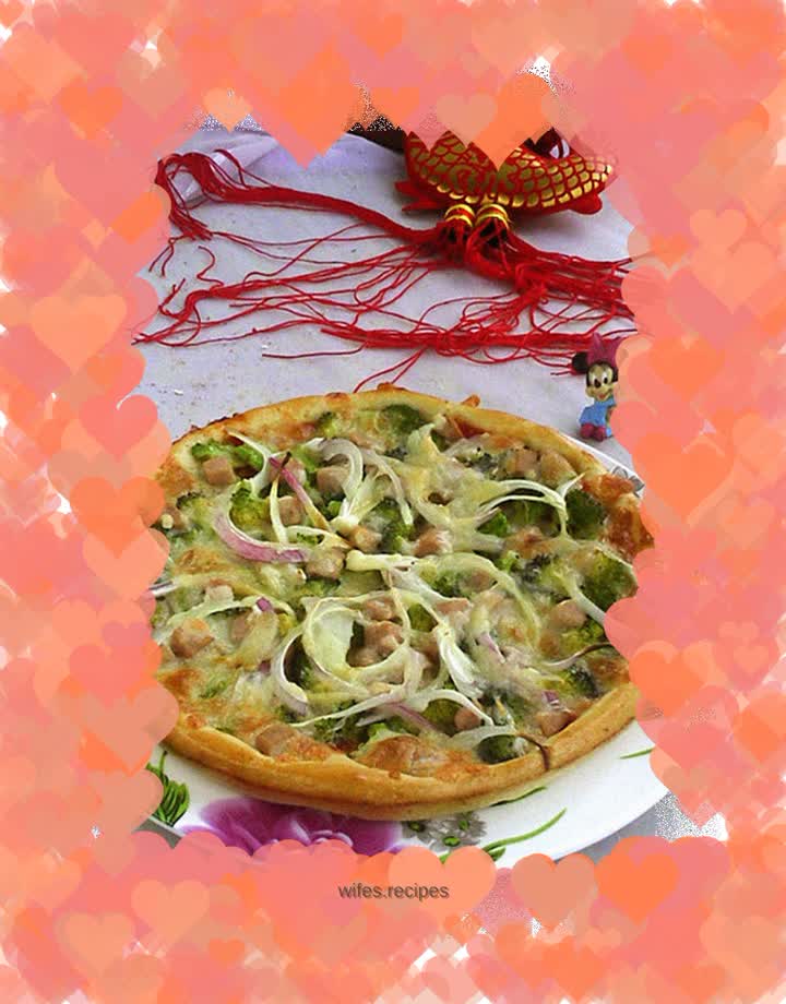 Ham sausage and broccoli pizza