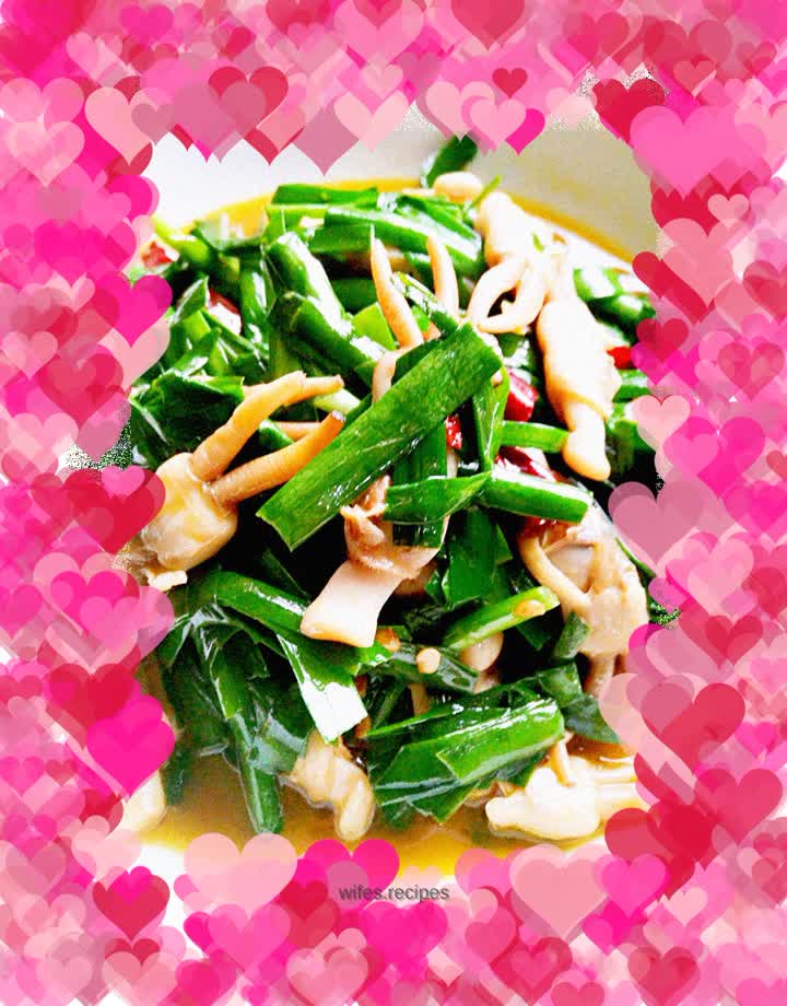 Stir-fried leek and razor clams