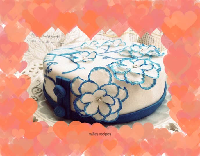 Blue and white fondant cake