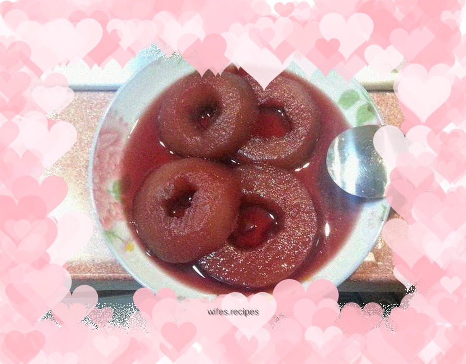 Pears stewed in red wine