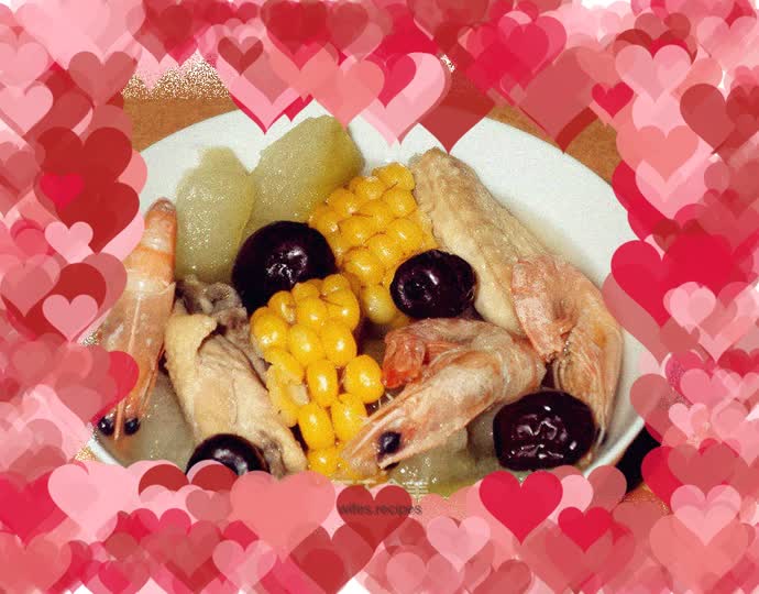 Sweet shrimp, chicken wings and stewed winter melon