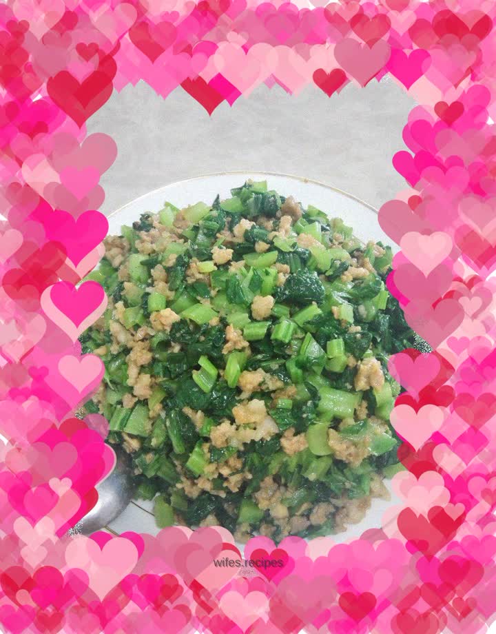 Stir-fried mustard greens with minced meat