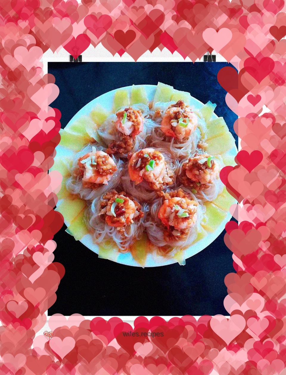 Steamed shrimp with lettuce and garlic vermicelli