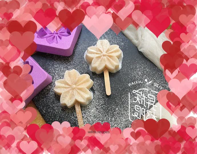 Strawberry flavored marshmallow popsicles