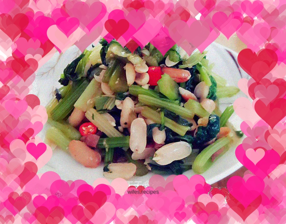 Snack with wine - cold celery and peanuts