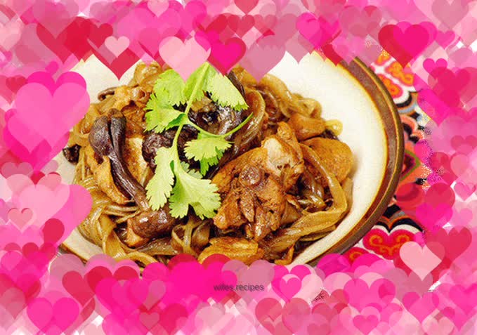 Chicken stewed with mushrooms