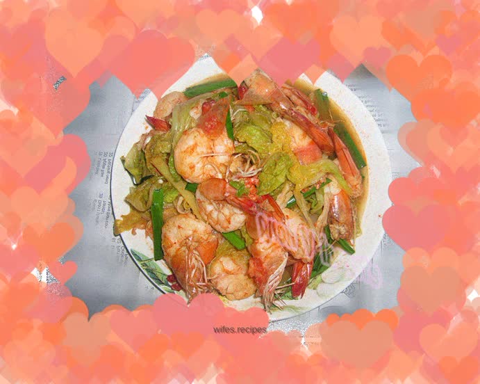 Braised shrimps with cabbage