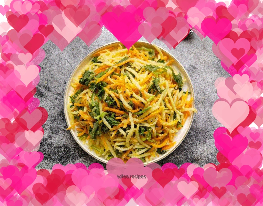 Steamed celery leaves with sweet potatoes and potatoes