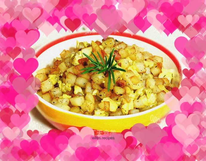 Egg and potato dices