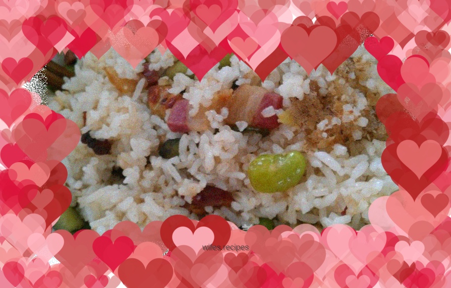 Braised rice with ham and broad beans