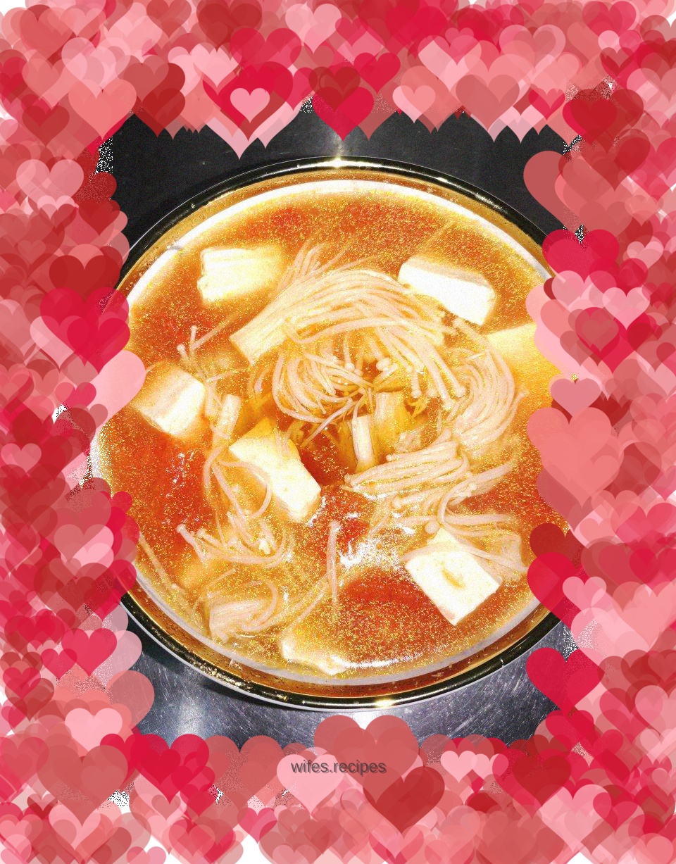 Tomato, Tofu and Enoki Mushroom Soup
