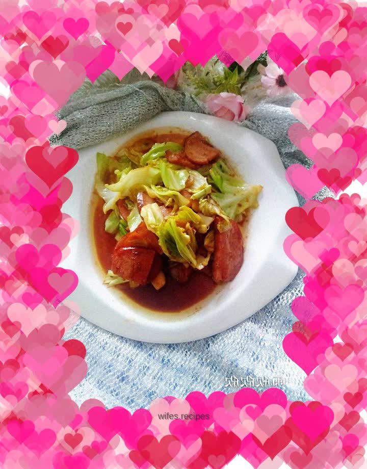 Stir-fried elbow sausage with cabbage