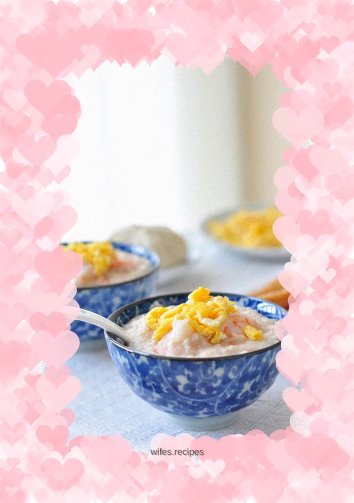Shrimp, egg and oatmeal porridge