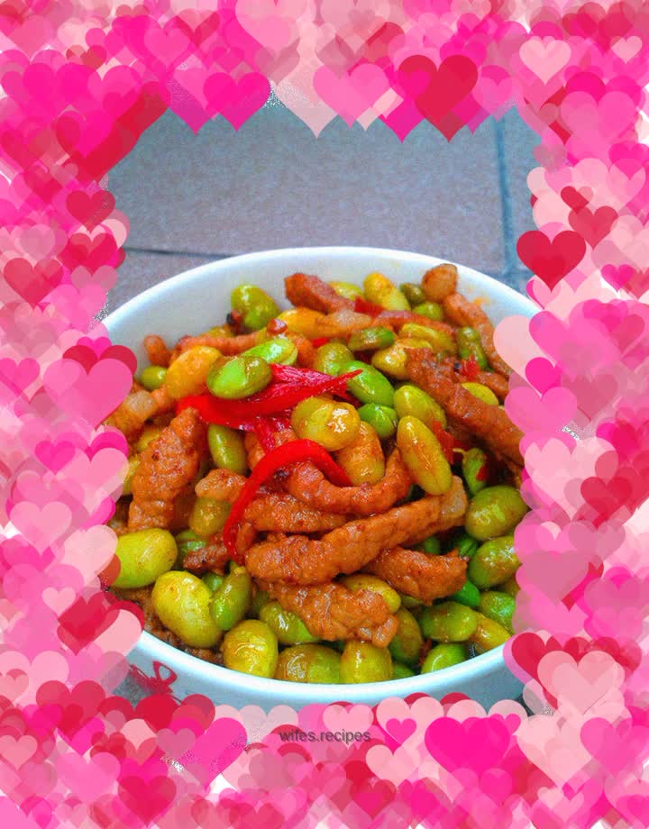 Stir-fried shredded pork with edamame