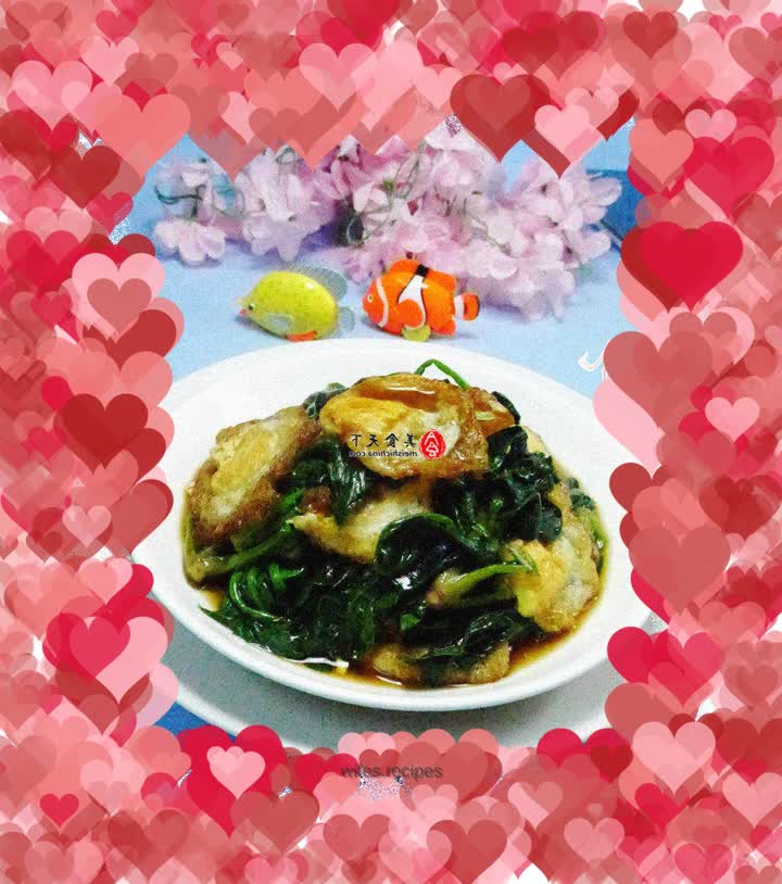 Stir-fried spinach with quail eggs