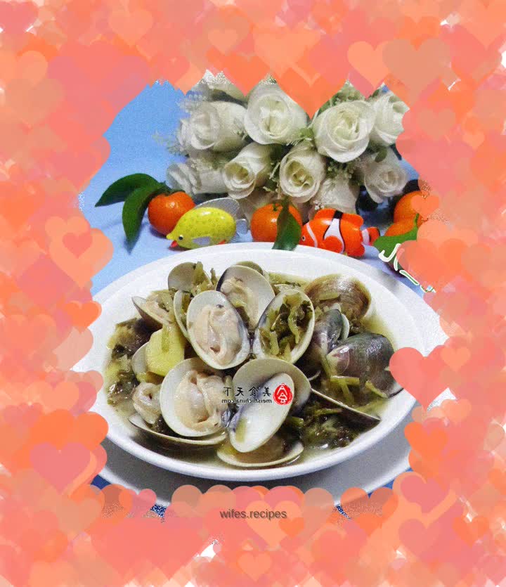 Stir-fried clams with pickled vegetables