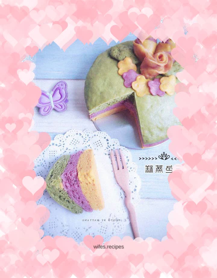 Three-color steamed cake