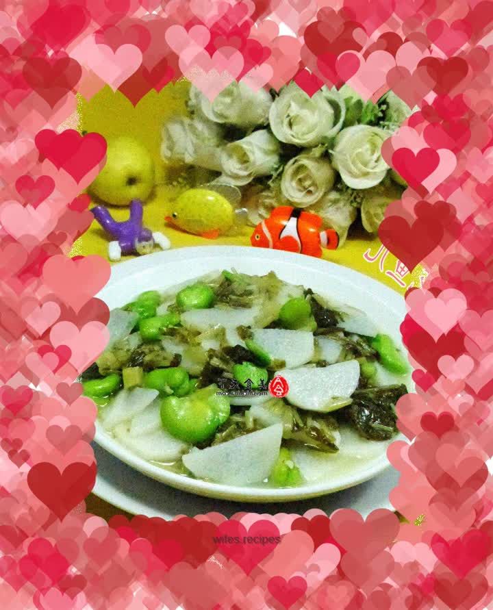 Stir-fried yam with pickled vegetables and broad beans