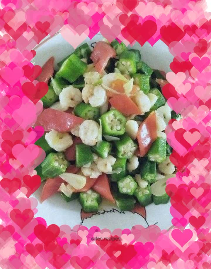 Stir-fried shrimps with okra