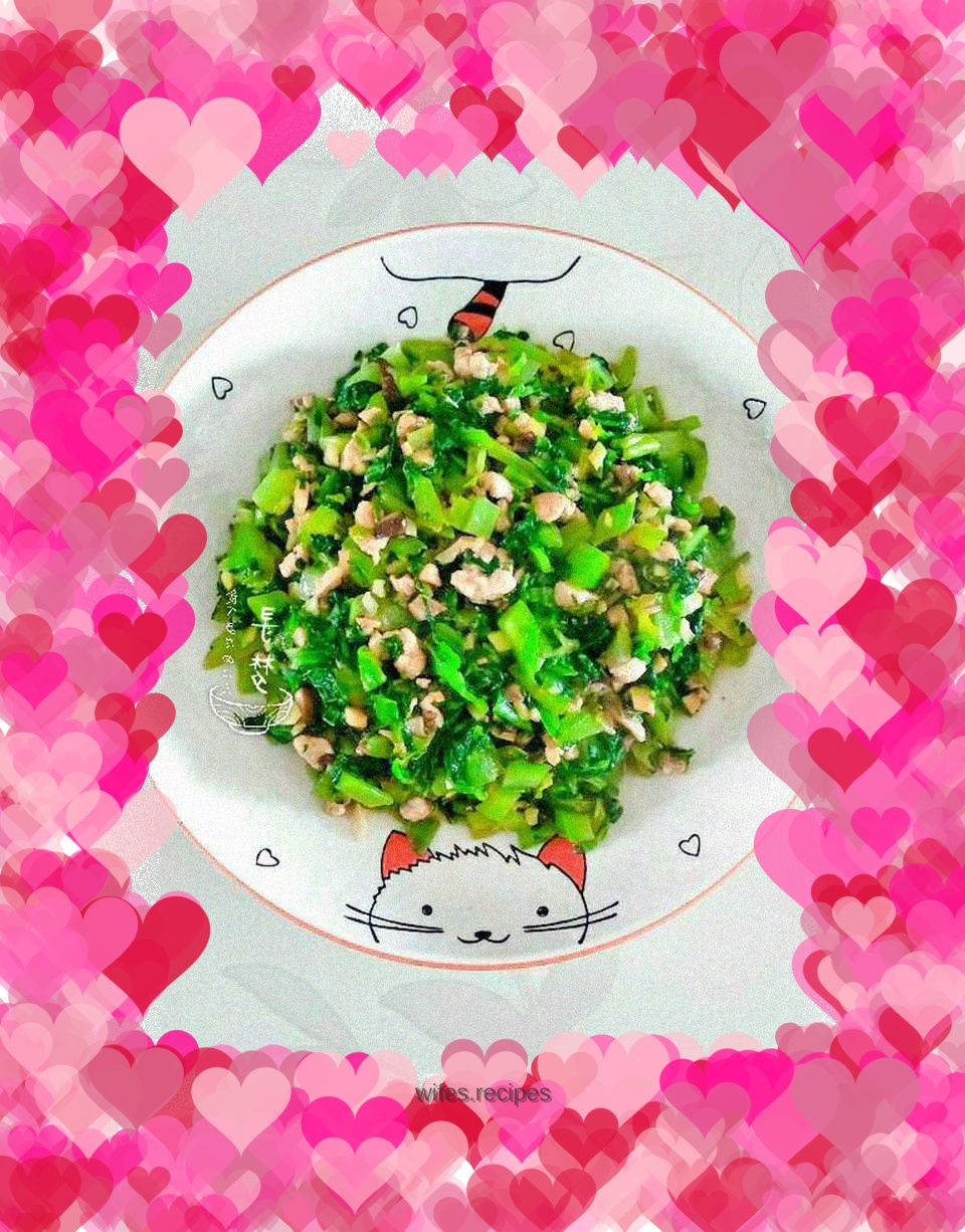 Stir-fried Mustard Greens with Mushrooms and Minced Pork