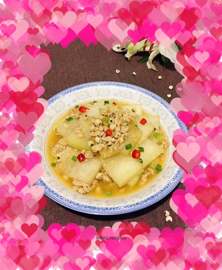 Braised winter melon with barley and scallops