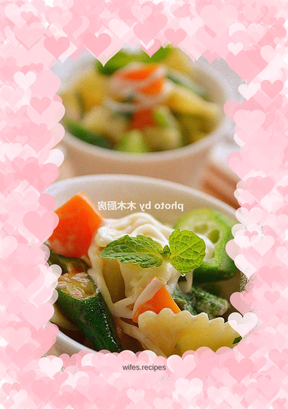 Pasta with seasonal vegetable salad