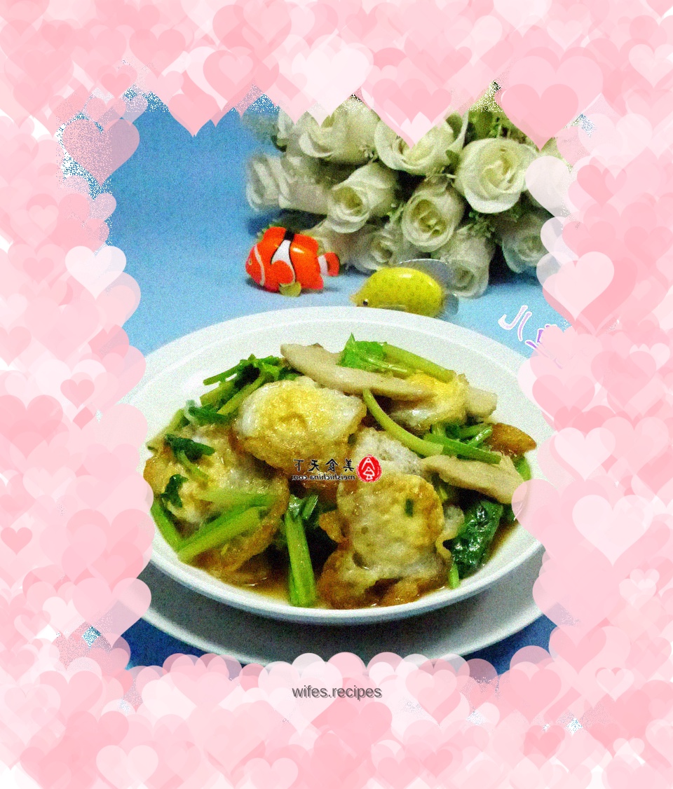 Fried quail eggs with soy protein and celery