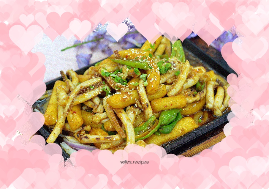 Teppanyaki rice cake and squid tentacles