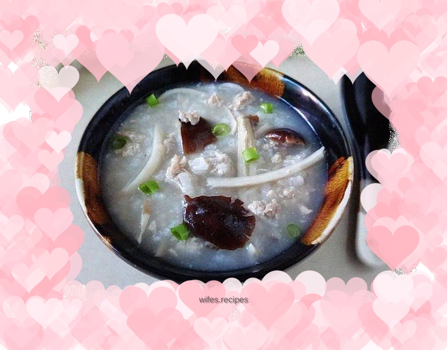 Minced Pork, Tea Tree and Mushroom Porridge