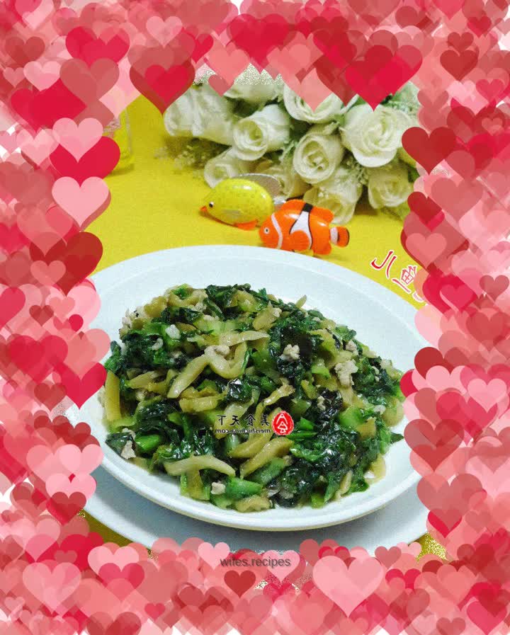 Stir-fried lettuce leaves with minced meat and pickled mustard