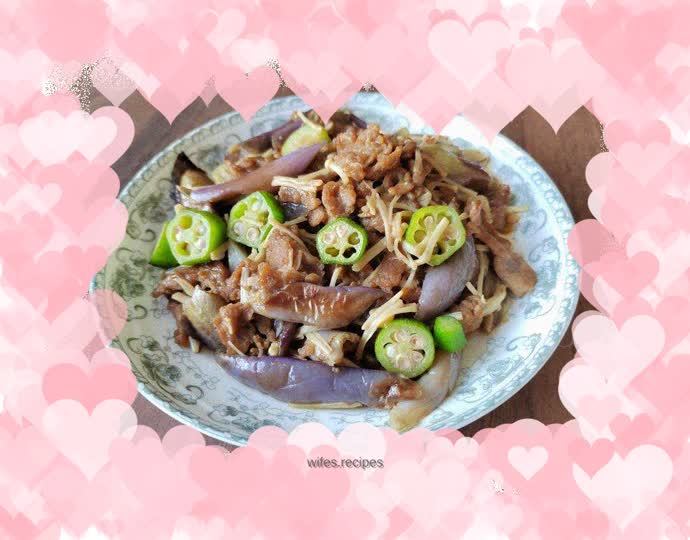 Stir-fried beef with okra and eggplant
