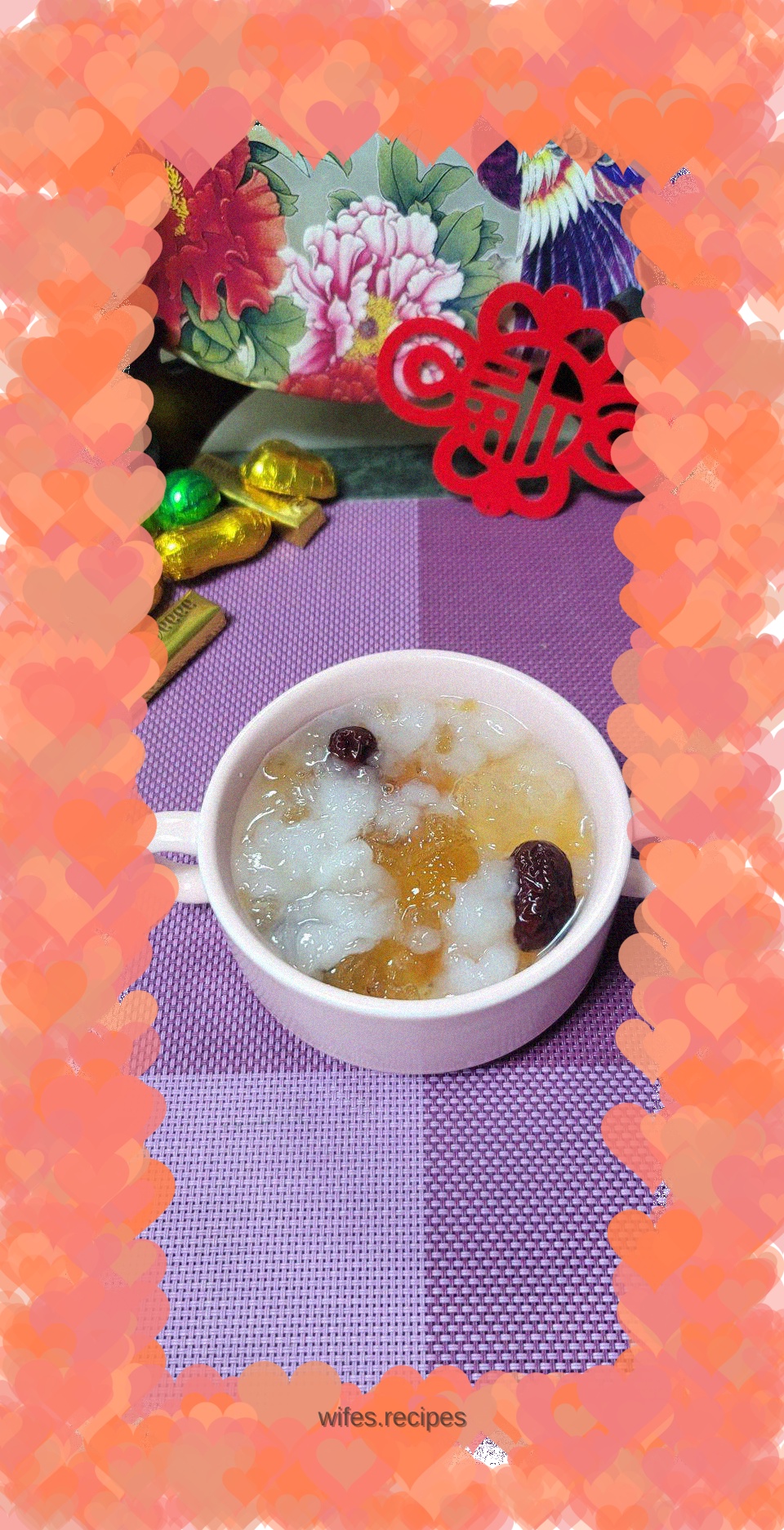 Stewed snow clam and peach gum with rock sugar and red dates