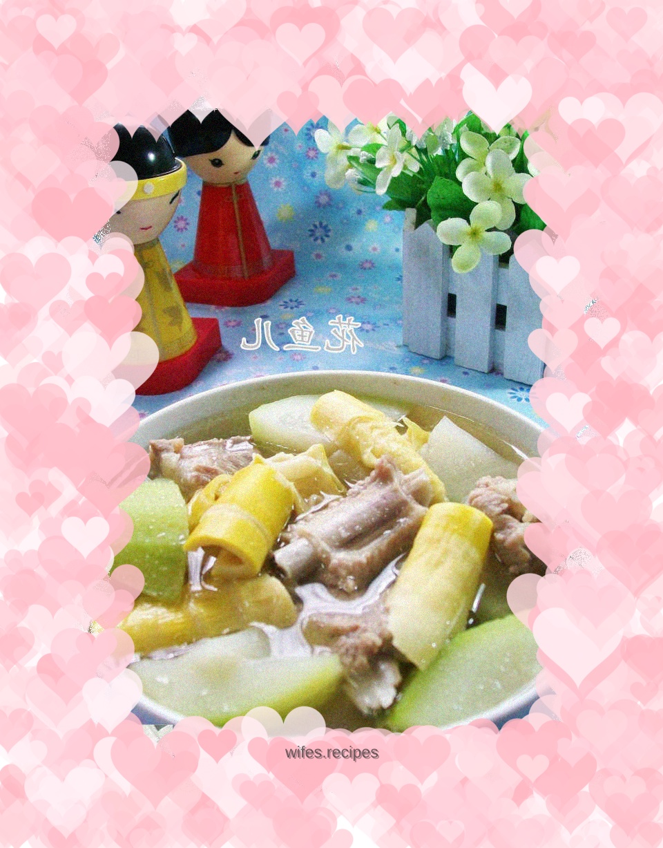 Lamb tail, bamboo shoots, pumpkin and pork ribs soup