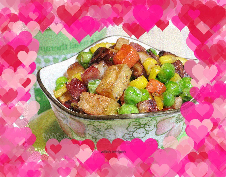 Dried tofu, ham and vegetable cubes